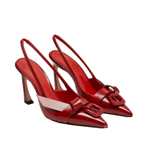 GXYHJVMFPSC High Heels Damen Stiletto Geschlossen Spitzschuh Lackleder Pumps Partykleid Abschlussball Slingback Sandalen Schuhe 10cm-Red||numeric_41 von GXYHJVMFPSC