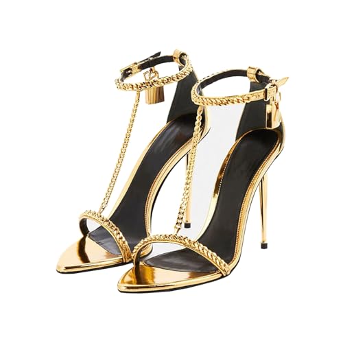 GXYHJVMFPSC High Heels Damen Stilettos Sandalen Metallkette Knöchelriemen Spitzschuh Pumps Kleid Sommerschuhe 12cm-gold||40 GXYHJVMFPSC High Heels Damen Stilettos Sandalen Metallkette Knöchelriemen Spitzschuh Pumps Kleid Sommerschuhe 12cm-gold||40 von GXYHJVMFPSC