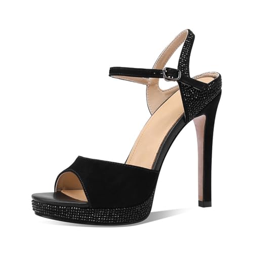 High Heels Damen Plateau Sandalen Runder Spitze Knöchelriemen Strass Slingback Party Abendschuhe 12 cm-Black||37 High Heels Damen Plateau Sandalen Runder Spitze Knöchelriemen Strass Slingback Party Abendschuhe 12 cm-Black||37 von GXYHJVMFPSC