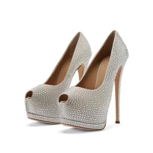 High Heels Damen Plateau Stiletto Pumps Strass Fischmaul Schlupf Sandalen für Kleid Hochzeit Party Schuhe 16cm-Gray||41 High Heels Damen Plateau Stiletto Pumps Strass Fischmaul Schlupf Sandalen für Kleid Hochzeit Party Schuhe 16cm-Gray||41 von GXYHJVMFPSC