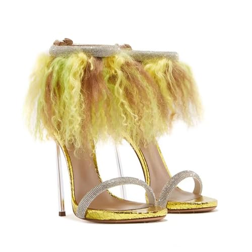 High Heels Damen Sandalen Strass Fußkettchen Offenem Zehen Absatz Reißverschluss Hinten Stilettos Party Abschlussball Pumps 12 cm-Gold||41 定制不退换 von GXYHJVMFPSC