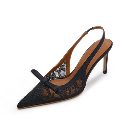 High Heels Damen Spitze Schleife Slingback Stiletto Sandalen Geschlossene Zehen Party Kleid Pumps Schuhe 10cm-Black||41 High Heels Damen Spitze Schleife Slingback Stiletto Sandalen Geschlossene Zehen Party Kleid Pumps Schuhe 10cm-Black||41 von GXYHJVMFPSC