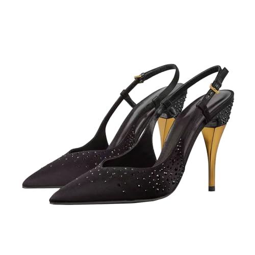 High Heels Damen Spitzschuh Slingback Sandalen Strass Satin Pumps Abend Ball Hochzeitsschuhe 9cm-Balck||40 High Heels Damen Spitzschuh Slingback Sandalen Strass Satin Pumps Abend Ball Hochzeitsschuhe 9cm-Balck||40 von GXYHJVMFPSC