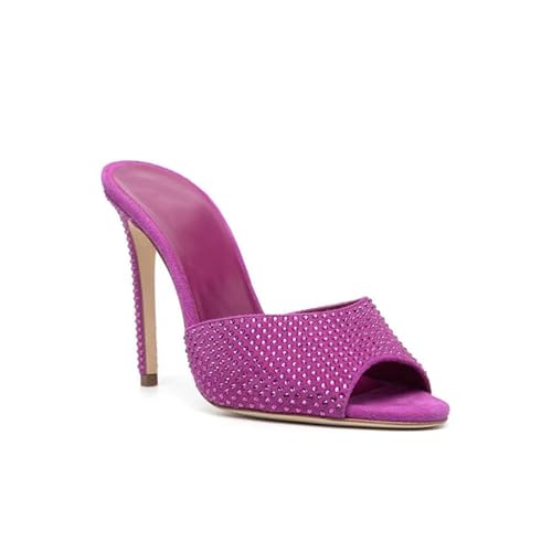 High Heels Damen Stiletto Peep Runde Zehen Pantoletten Slingback Slip-on Strass Wildleder Ballkleid Sandalen Schuhe 12 CM-pink||39 von GXYHJVMFPSC