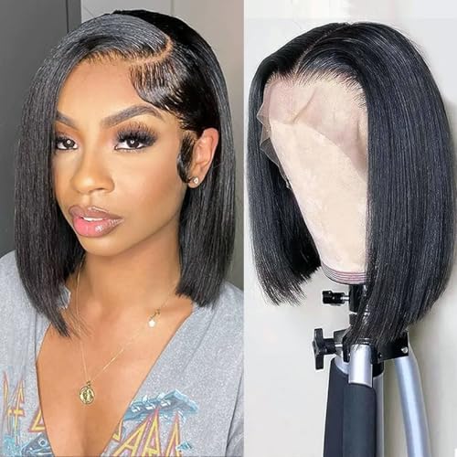 GYAJEP Bob Echthaar-Perücke mit Frontschnürung, 13 x 4, vorgezogene Bob-Perücken mit Babyhaar, 180 % Dichte, glatt, Echthaar-Perücken für Damen GYAJEP Bob Echthaar-Perücke mit Frontschnürung, 13 x 4, vorgezogene Bob-Perücken mit Babyhaar, 180 % Dichte, glatt, Echthaar-Perücken für Damen von GYAJEP