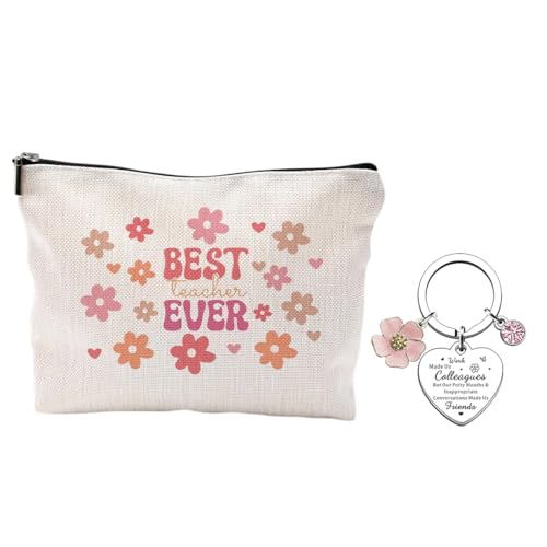 2 Sets Beste Freundin Geschenk Set 1 Kosmetiktasche Freundin Make Up Taschen Kulturbeutel 1 Freundschaft Schlüsselanhänger mit, Tragbarer Klein Kulturbeutel mit Reißverschlüsse für Geburtstage von GYCAQAC