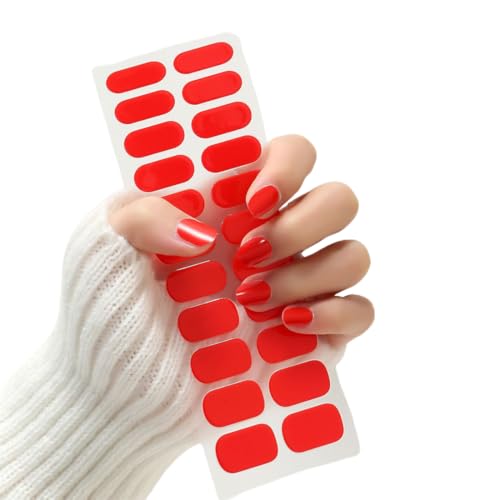 22PCS Nagellack Aufkleber, Nagelfolie Rot Gel Nagelfolien Selbstklebend Nail Sticker Uv Härtend Dekoration Nageldesign Zubehör, Lampe Erforderlich Cured Gel Nail Strips mit Nagelfeile und Stick von GYCAQAC