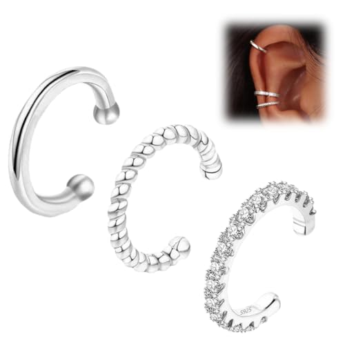 3 Stück Ear Cuff für Damen Ohrmanschette Ohrringe, Ohrringe Creolen Gold 925 Silber Ohrringe Set mit Zirkonia, Ohrringe 14K Gold Earcuffs Fake Helix Knorpel Ohrringe Ohrklemme von GYCAQAC