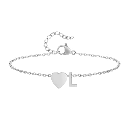 GYCAQAC Armband Damen Silber/Gold Armband mit Buchstaben Edelstahl Herz Armkette Personalisierte Geschenke, Gefülltes Buchstaben Armbänder Scheiben Monogramm von GYCAQAC