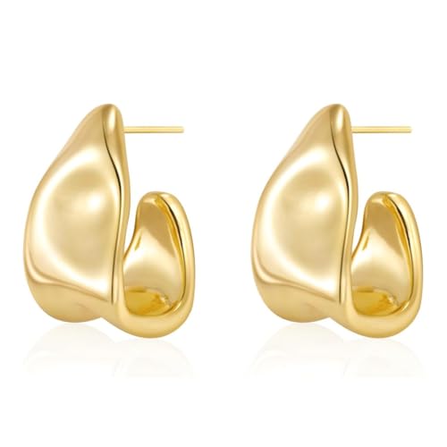Damen-Creolen Edelstahl mattiert, Creolen 14K Vergoldete Ohrringe Hängend Hypoallergen Offene Creolen Gold Tropfen Ohrringe Chunky Statement Ohrringe Silber Gold Ohrringe für Damen Goldschmuck von GYCAQAC