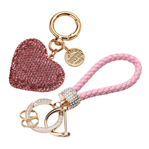Herz Schlüsselanhänger Auto-Schlüsselanhänger Mit Glitzernden Strasssteinen, Schlüsselband Kurz Schlüssel anhänger Mädchen Geschenk für Frauen, Handgefertigtes Armband Quaste Anyards für Schlüssel von GYCAQAC
