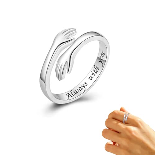 Hug Ringe 925 Sterling Silber Umarmung Hände, für Frauen Herz Ring I Love You Forever Love You Mutter Geschenk Paar Schwester Geschenke Gravierte Worte Umarmung Hände Offener Ring von GYCAQAC