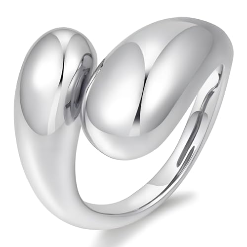 Offen Verstellbar Silber Eheringe, Damen Einfacher Ring Teardrop Chunky Ring, Einfacher Offen Verstellbare Ringe, Wassertropfen Daumen Finger Umarmen Ringe, Klobig Chunky Dick Glatter Träne von GYCAQAC