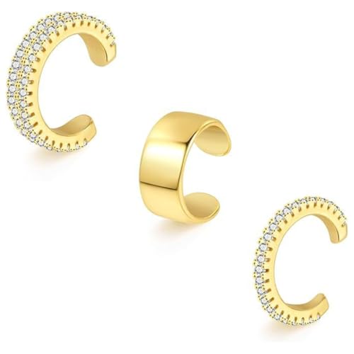 Ohrringe Set für Damen, 3 Stück, Hypoallergen Cartilage Ear Cuff für Damen, Gold Funkelnde RundeHuggie Ohrringe Ohne Ohrloch, Earcuffs Set Helix Knorpel Ohrmanschette Ohne Ohrloch Wickelohrring von GYCAQAC