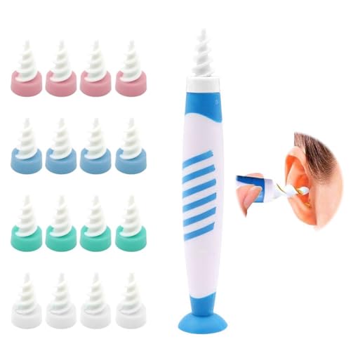 Ohrwachs-Entferner,Ohrwachs-Entfernungs werkzeug mit 16 PCS Weichen Silikon Waschbaren Spitzen, 360 Grad Spirale Silikon Ear Cleaning Kit, für Erwachsene und Kinder, Mehrfarbig von GYCAQAC