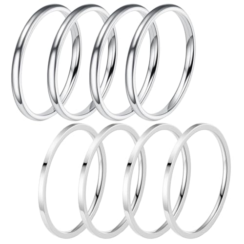 Ringe Silber für Damen Edelstahl, 8 Stück Dünner Knöchelring Midi Band Ringe Stapelringe Fingerringe Edelstahl Knöchel Ringe, Set Damen Schmuck von GYCAQAC