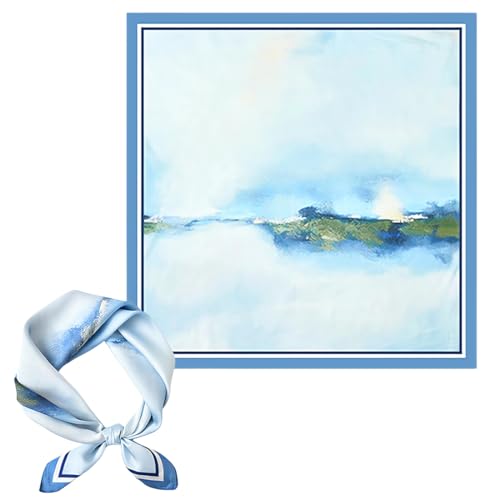 GYCAQAC Damen Seide Gefühl Schal, Natürliche Maulbeerseide, 53 x 53 cm, Blau, Geblümt von GYCAQAC