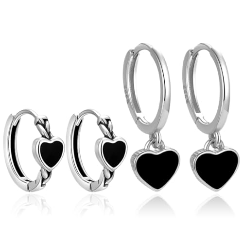 Silber Creolen Ohrringe Set, 2 Paar für Damen Creolen Silber 925 Klein mit Zirkonia Ohrringe Herz Hängend Hypoallergen Mini Creolen Gold für Frauen, Hypoallergen Creolen Ohrringe für Damen von GYCAQAC