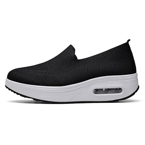 GYCF Damen Sommer Sneaker,Orthopädische Schuhe Damen Air Cushion Slip On Diabetic Walking Shoes Freizeit Mesh Atmungsaktiv Sommer Sandals,Schwarz,36EU von GYCF