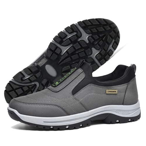 GYCF Herren Slip-On-Schuhe Orthopädische Schuhe,Herren Extra Breite Leichte Wanderschuhe Sportschuhe,Atmungsaktiv Trekking Schuhe Sneaker Outdoor,Grau,48EU von GYCF