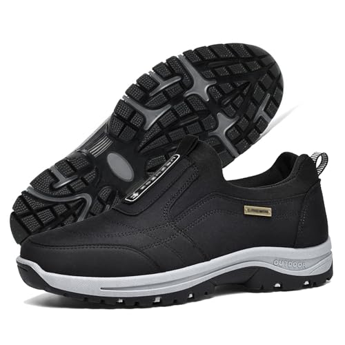 GYCF Herren Slip-On-Schuhe Orthopädische Schuhe,Herren Extra Breite Leichte Wanderschuhe Sportschuhe,Atmungsaktiv Trekking Schuhe Sneaker Outdoor,Schwarz,49EU von GYCF