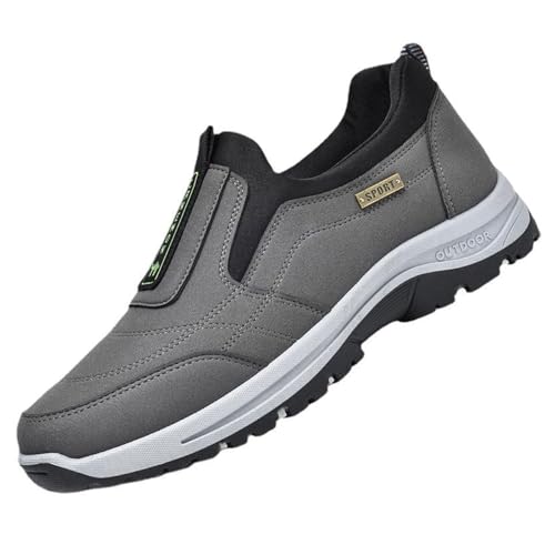 GYCF Herren Slip-On-Schuhe Orthopädische Schuhe,Herren Outdoorschuhe Freizeitschuhe,Wasserdicht Extra Weit Wanderschuhe,Leinenschuhe Wasserdicht Trekking Schuhe,Grau,40EU von GYCF