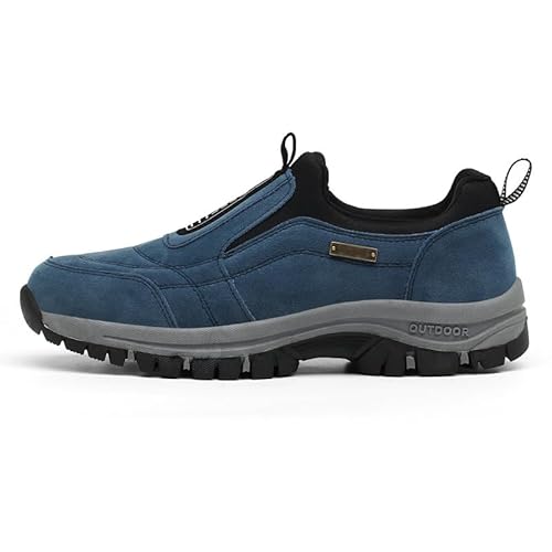 GYCF Herren Slip On Walking Schuhe mit Fußgewölbestütze,Leichte Outdoor Schuhe,Wanderschuhe Herren Extra Breit Leicht Trekkingschuhe Wasserdicht,Blau,43EU von GYCF