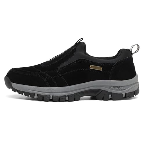 GYCF Herren Slip On Walking Schuhe mit Fußgewölbestütze,Leichte Outdoor Schuhe,Wanderschuhe Herren Extra Breit Leicht Trekkingschuhe Wasserdicht,Schwarz,43EU von GYCF