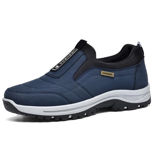 GYCF Herren Slip-On Sneaker, Outdoor Walkingschuhe, Atmungsaktive Rutschfeste Wanderschuhe, Wasserdichte Halbschuhe, Orthopädische Schuhe, Blau, 48EU von GYCF