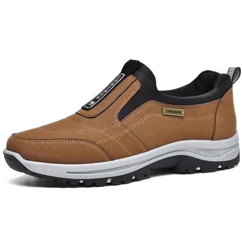 GYCF Herren Slip-On Sneaker, Outdoor Walkingschuhe, Atmungsaktive Rutschfeste Wanderschuhe, Wasserdichte Halbschuhe, Orthopädische Schuhe, Braun, 43EU von GYCF