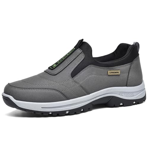 GYCF Herren Slip-On Sneaker, Outdoor Walkingschuhe, Atmungsaktive Rutschfeste Wanderschuhe, Wasserdichte Halbschuhe, Orthopädische Schuhe, Grau, 47EU von GYCF