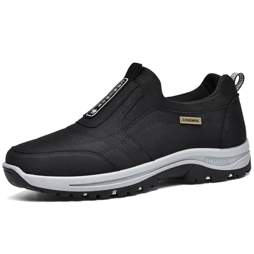 GYCF Herren Slip-On Sneaker, Outdoor Walkingschuhe, Atmungsaktive Rutschfeste Wanderschuhe, Wasserdichte Halbschuhe, Orthopädische Schuhe, Schwarz, 46EU von GYCF
