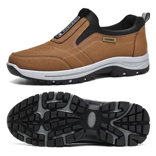 GYCF Herren Wanderschuhe,Orthopädische Schuhe,Extra Breite Schuhe Slip On Walking Schuhe mit Fußgewölbestütze,Leichte Outdoor Schuhe Arbeitsschuhe,Braun,43EU von GYCF