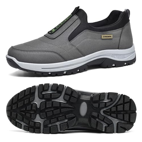 GYCF Herren Wanderschuhe,Orthopädische Schuhe,Extra Breite Schuhe Slip On Walking Schuhe mit Fußgewölbestütze,Leichte Outdoor Schuhe Arbeitsschuhe,Grau,44EU von GYCF