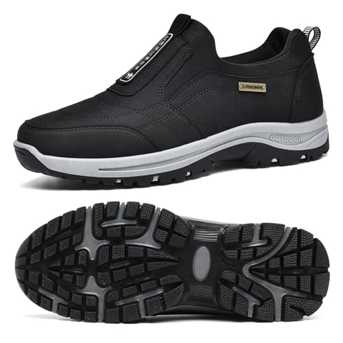 GYCF Herren Wanderschuhe,Orthopädische Schuhe,Extra Breite Schuhe Slip On Walking Schuhe mit Fußgewölbestütze,Leichte Outdoor Schuhe Arbeitsschuhe,Schwarz,42EU von GYCF