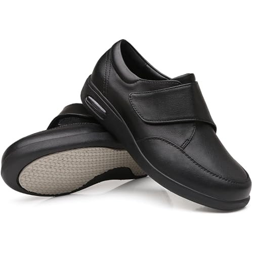GYCF Lederschuhe Diabetiker Schuhe Extra Weite Passform Orthopädischer Schuhe Diabetikerschuhe Für Herren Hoher Spann Medizinische Schuhe Rehaschuhe,Schwarz,43.5EU von GYCF