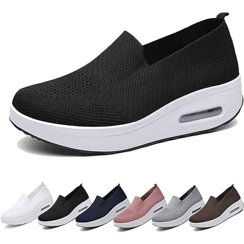 GYCF Orthopädische Sandalen Damen,Luftkissen Slip On Hausschuhe Sneaker,Luftpolster Wanderschuhe,Lässige Mesh Atmungsaktive Turnschuhe,Schwarz,38EU von GYCF