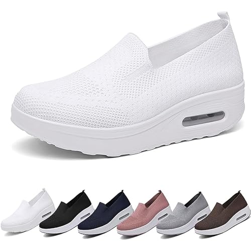 GYCF Orthopädische Sandalen Damen,Luftkissen Slip On Hausschuhe Sneaker,Luftpolster Wanderschuhe,Lässige Mesh Atmungsaktive Turnschuhe,Weiß,37EU von GYCF