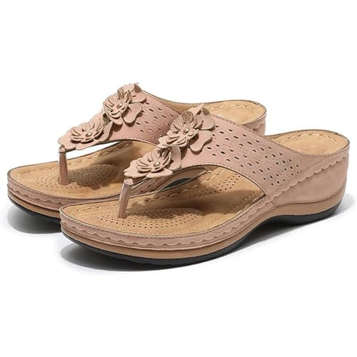 GYCF Orthopädische Sandalen Damen,Sommer Bequemes Gehen Tanga-Sandalen,Fußgewölbeunterstützung für Sommer Outdoor Wandern Spazierengehen,Rosa,40EU von GYCF