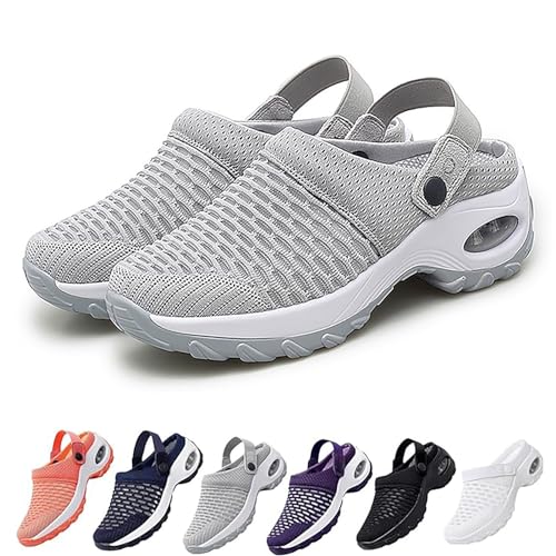 Orthopädische Turnschuhe,Atmungsaktive Orthopädische Slip On Sneaker für Damen mit Leichtem Luftpolster,Wanderschuhe Sandalen mit Fußgewölbestütze,Grau,40EU von GYCF