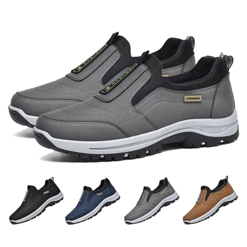 GYCF Slip-on Wanderschuhe Sneaker,Herren Orthopädische Schuhe,Extra Breite Walking Schuhe mit Fußgewölbestütze,Leichte Outdoor Schuhe Arbeitsschuhe,Grau,48EU von GYCF