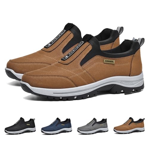 GYCF Trekkingschuhe Herren Wasserdicht Weit Leicht Bequemer Hiking Slip-on Schuhe Outdoor Schuhe,Orthopädische SneakerHerren,Extra Breite Wanderschuhe,Braun,47EU von GYCF