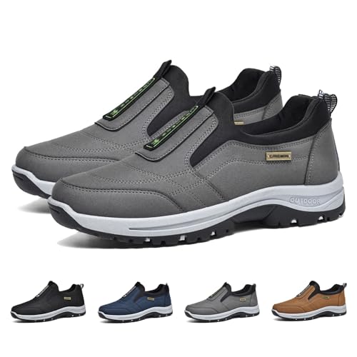 GYCF Trekkingschuhe Herren Wasserdicht Weit Leicht Bequemer Hiking Slip-on Schuhe Outdoor Schuhe,Orthopädische SneakerHerren,Extra Breite Wanderschuhe,Grau,43EU von GYCF