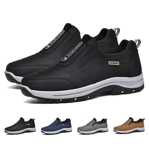 GYCF Trekkingschuhe Herren Wasserdicht Weit Leicht Bequemer Hiking Slip-on Schuhe Outdoor Schuhe,Orthopädische SneakerHerren,Extra Breite Wanderschuhe,Schwarz,39EU von GYCF