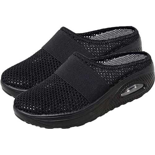 Orthopädische Damenschuhe,Slip-On-Wanderschuhe Turnschuhe Freizeit Mesh Bequeme Schuhe Damen Sneakers Sandalen Sportschuhe Laufschuhe,Schwarz,42EU von GYCF