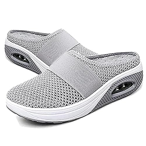 Air Cushion Slip-On Walking Shoes Orthopädische Diabetiker-Wanderschuhe, orthopädische Schuhe für Damen, atmungsaktiv, lässig, Luftkissen, Schlupfschuhe, Outdoor-Walking-Sneaker,Light Gray,36EU von GYCS