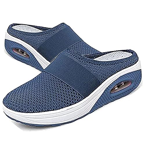 Air Cushion Slip-On Walking Shoes Orthopädische Diabetiker-Wanderschuhe, orthopädische Schuhe für Damen, atmungsaktiv, lässig, Luftkissen, Schlupfschuhe, Outdoor-Walking-Sneaker,Royal Blue,39EU von GYCS