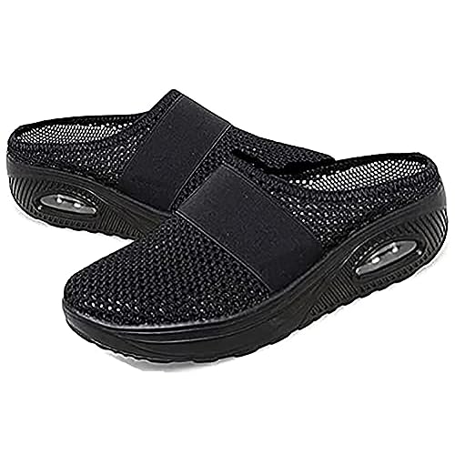 Air Cushion Slip-On Walking Shoes Orthopädische Diabetiker-Wanderschuhe, orthopädische Schuhe für Damen, atmungsaktiv, lässig, Luftkissen, Schlupfschuhe, Outdoor-Walking-Sneaker,Schwarz,40EU von GYCS