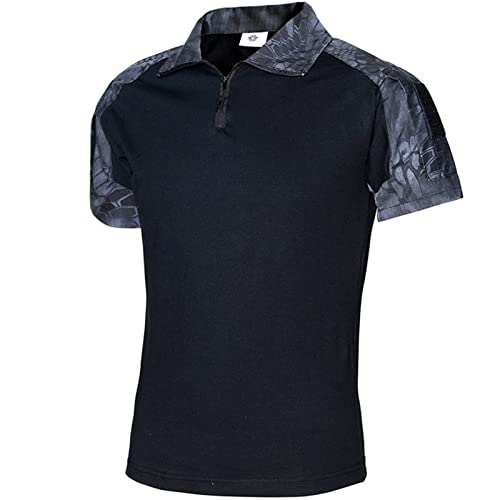 Herren Kurzarm Hemd Taktisch Shirt Militär Armee Outdoor Poloshirt T-Shirt Paintball Combat Shirt Quick Dry Polo Funktionsshirt Mit Reißverschluss (Black Python,XXL) von GYHH