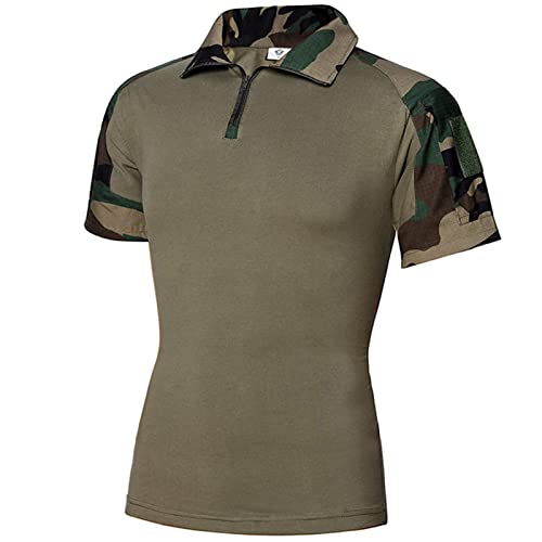 Herren Kurzarm Hemd Taktisch Shirt Militär Armee Outdoor Poloshirt T-Shirt Paintball Combat Shirt Quick Dry Polo Funktionsshirt Mit Reißverschluss (Cl Camouflage,XXL) von GYHH